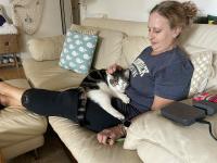 Leo is loving his snuggle on Kath's lap