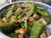 Snowpeas, Broccoli, Tofu, and Sesame Seeds on Basmati Rice