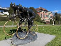A statue of a trio of cyclists in fron...of the Olympic museum in Lausanne (1)