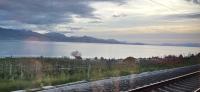 View of Lake Geneva from the train from Lausanne