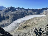 The desperately shrunken Rhonegletscher as seen from the Chli Furkahorn