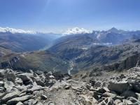 The roads of the Furka and Grimsel converge on Gletsch in the distance