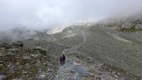 Walking into the fog and hopefully the sun