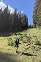 Marco makes his way up the steep path to Gamsalp