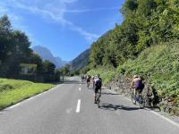 A steady stream of cyclists head up the Klausenpass