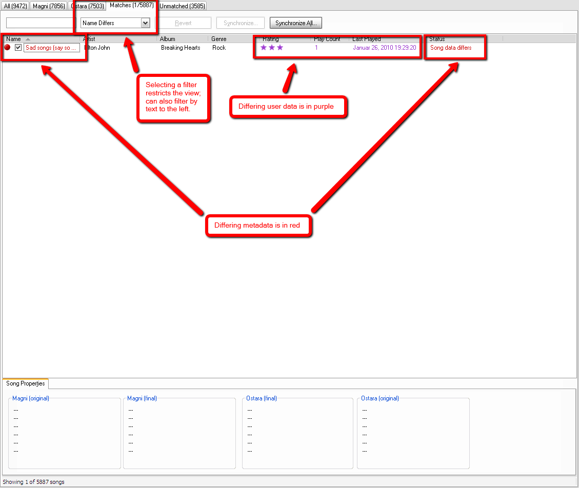 Filtering by match type